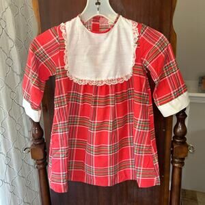 Vintage Sears girls 6X red plaid Christmas holiday dress